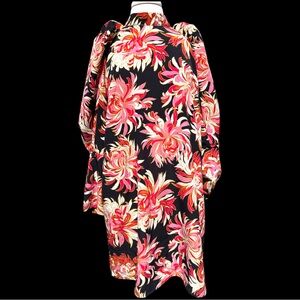 NWT Statement Floral Puff Sleeve Midi Dress Black Pink VTG Inspired Mum Print XL